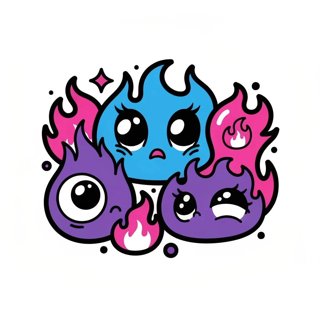 emo banner with flames, cute, expressive emoji