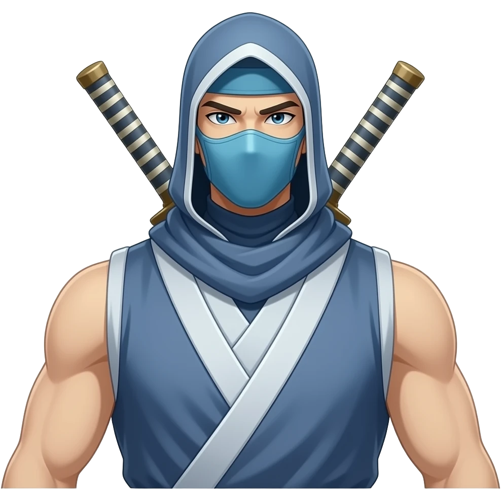Anime Ninja all dark cyan with hood sleeveless cyan masks very tall full body emoji
