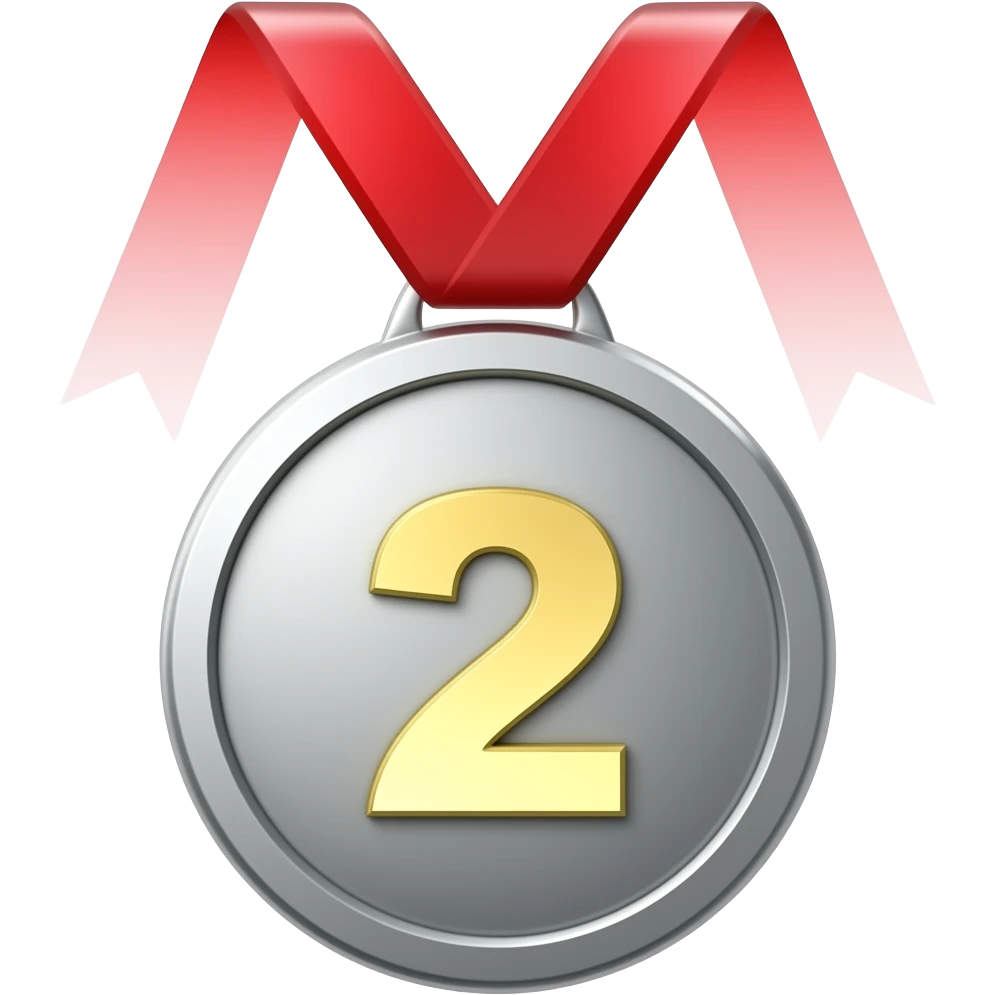 silver medal with the number 2 with a red ribbon emoji