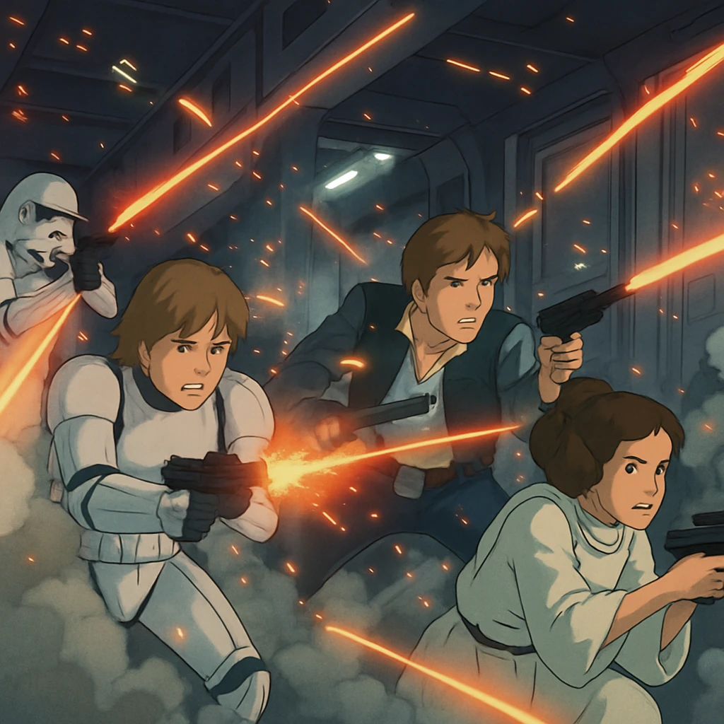 BLASTER FIRE, EVERYWHERE, SMOKE, STAR WARS, SHOOTOUT, INSIDE THE DEATH STAR , EMPIRE STRIKES BACK, RETURN OF THE JEDI emoji