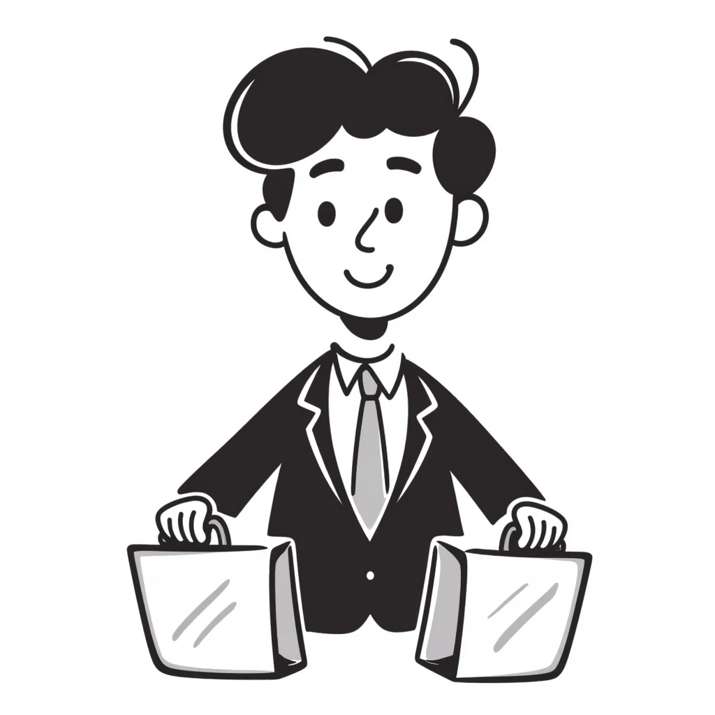 typical salesman wearing a suit with a friendly expression in hand drawn doodle style emoji