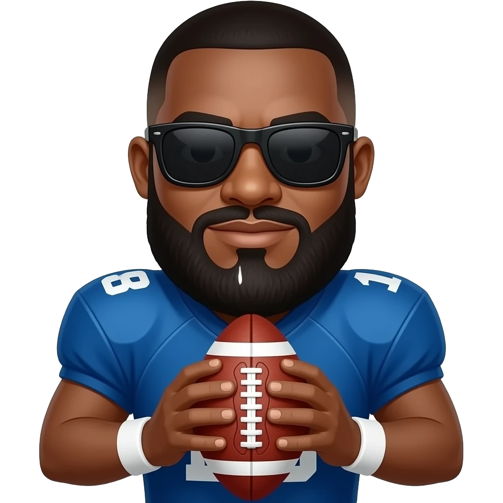 A bald black an with a beard in shades with a football emoji