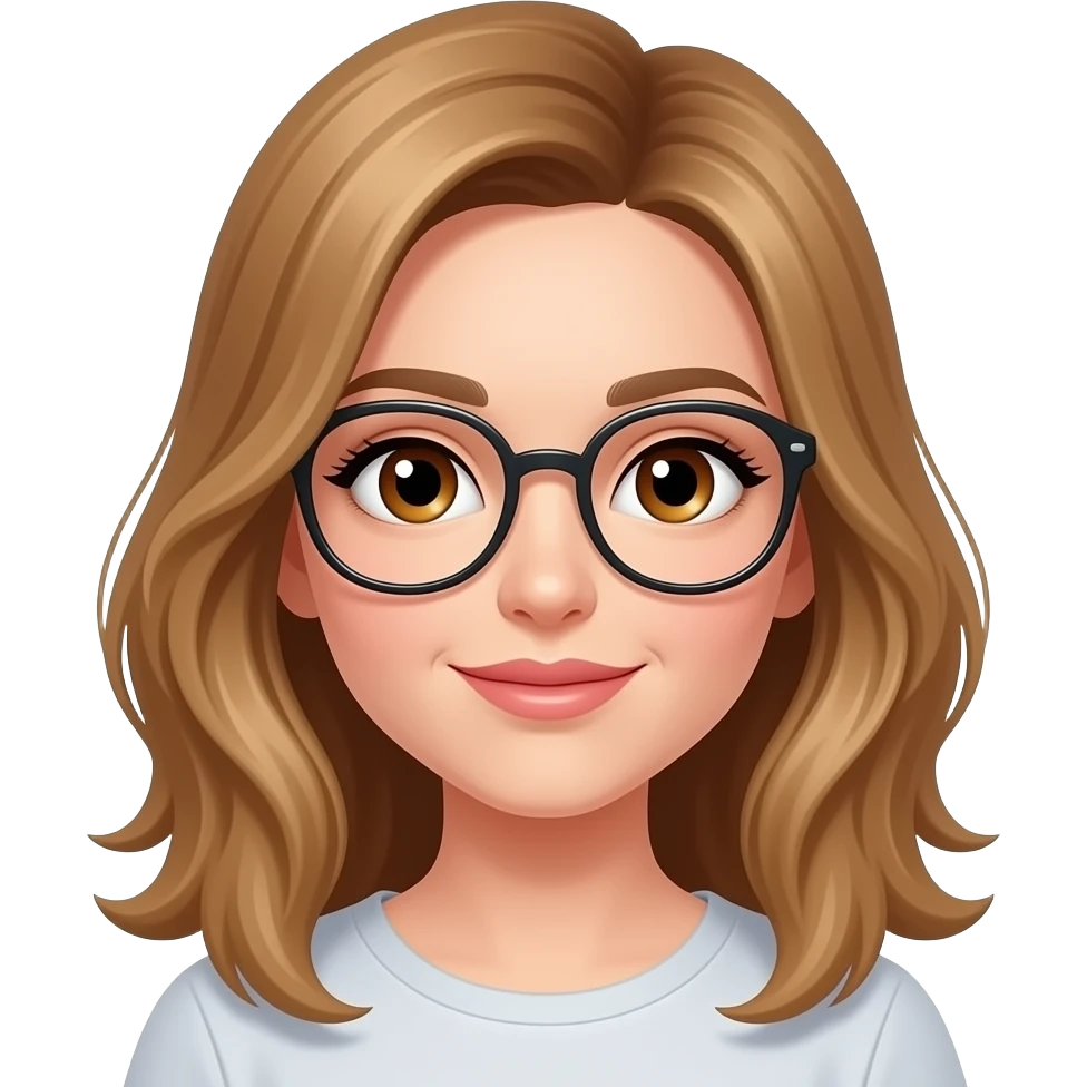 Also sie hat goldbraune Haare. Schulter lang. Stufen Schnitt. Sie hat eine süße Brille aesthetic. Sie hat Haselnussbraune Augen. emoji