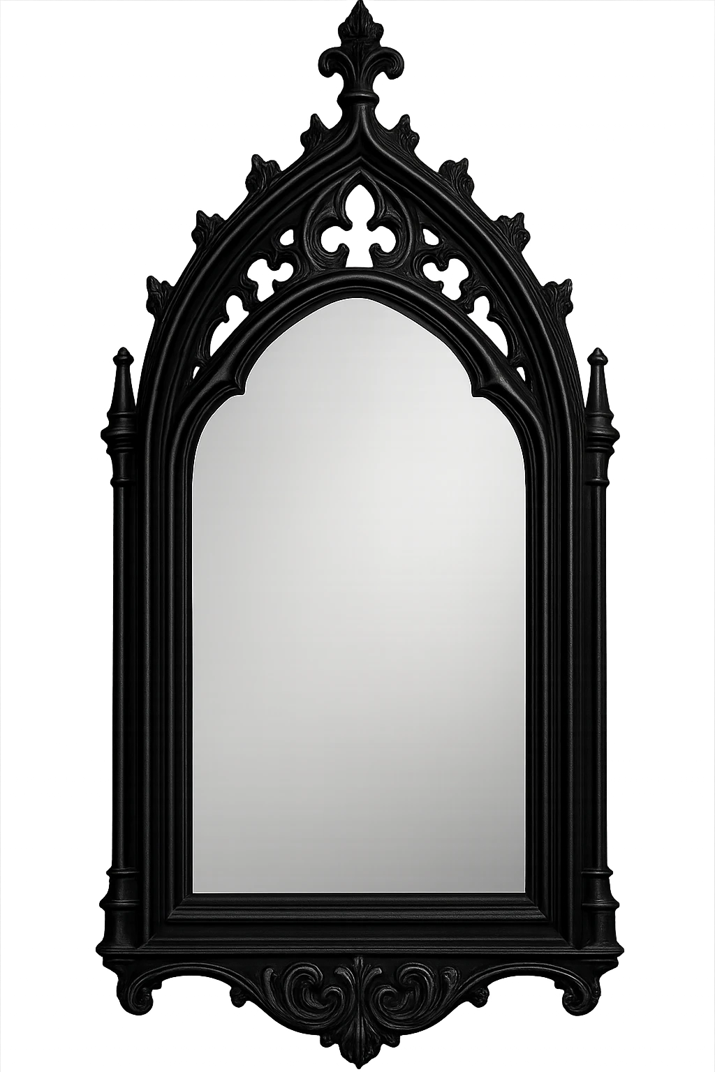 gothic mirror, black frame with silver accents, no background emoji