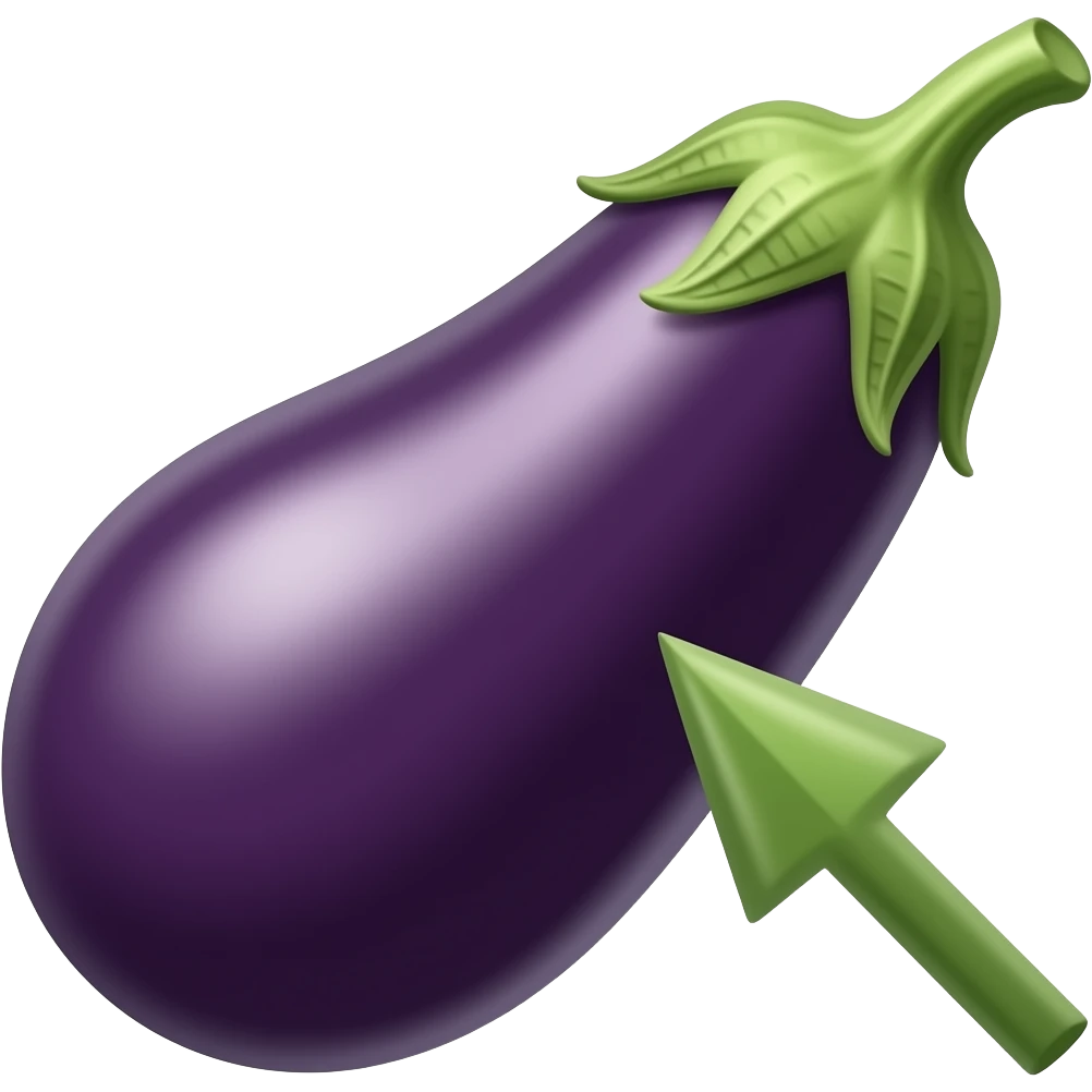 one eggplant with stalk pointing downwards to the right no stalk tears emoji