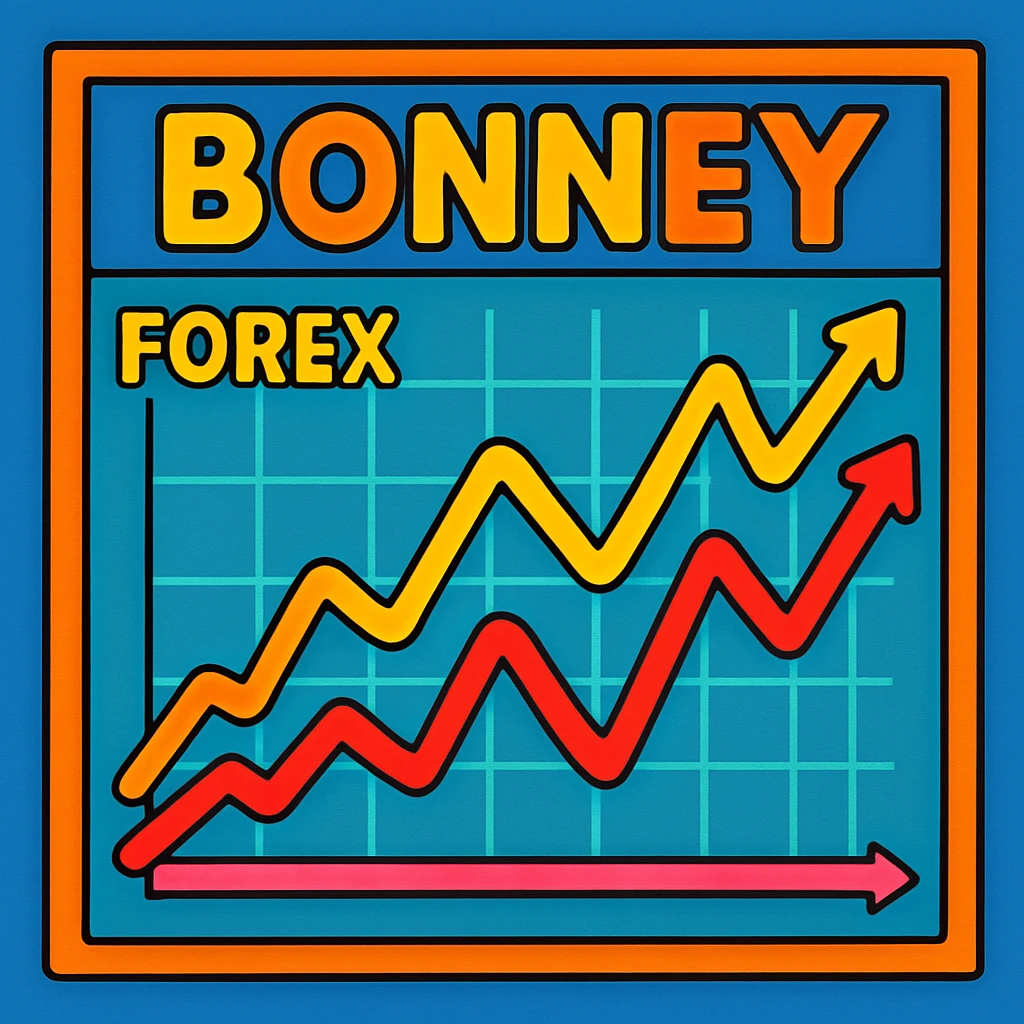 colorful and vibrant forex line chart with the word Bonney emoji