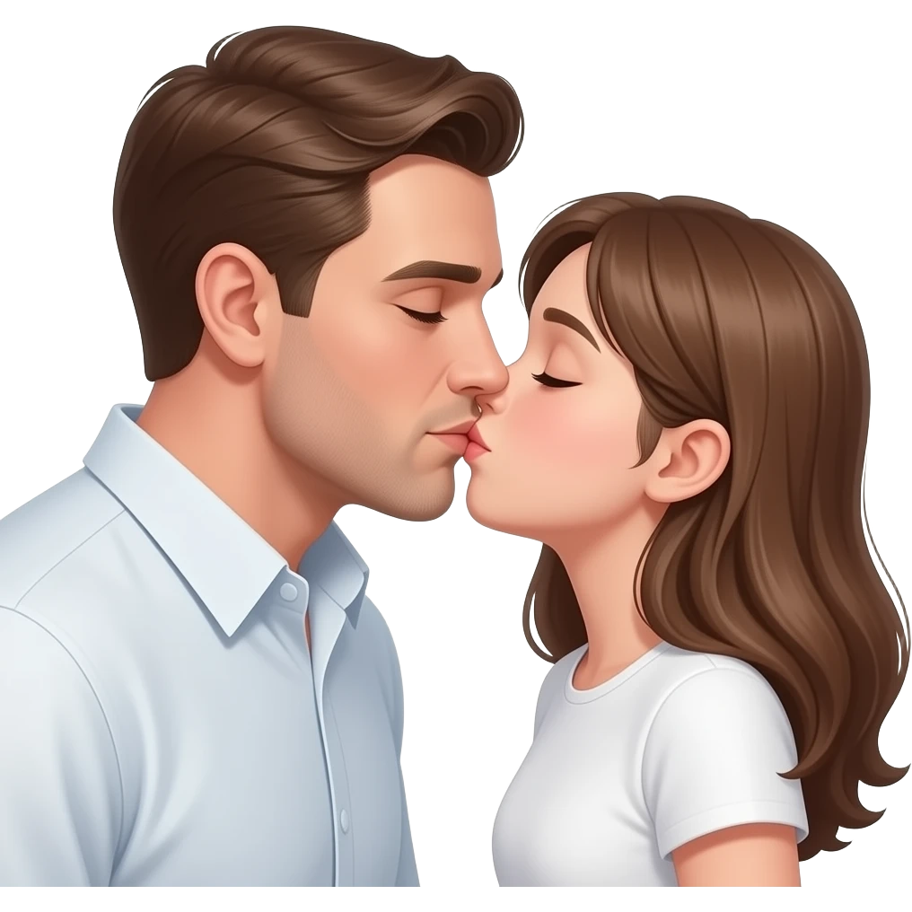 Realistic White man and white brown hair girl realistic kissing emoji