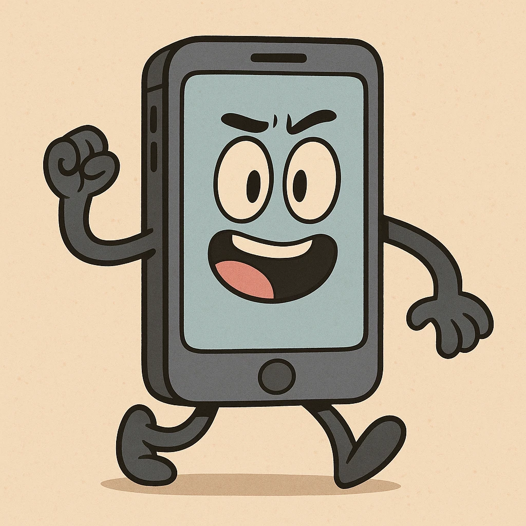 modern smartphone, playful cartoon style emoji