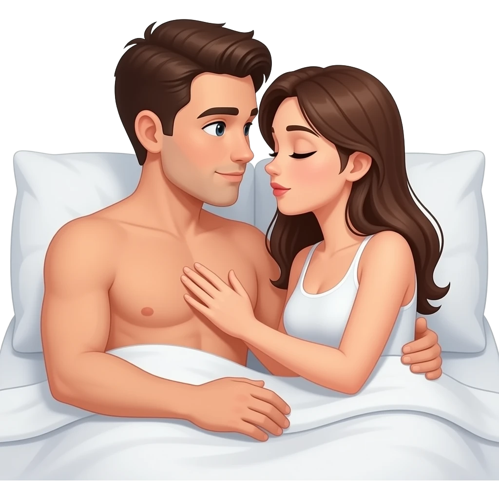 2 man + 1 woman in bed love emoji