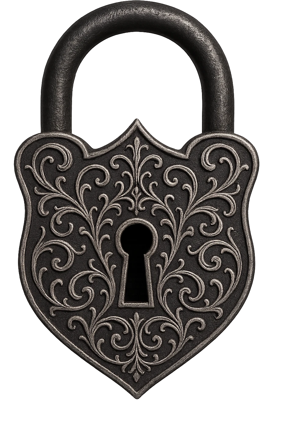 gothic lock, black with silver filigree, no background emoji