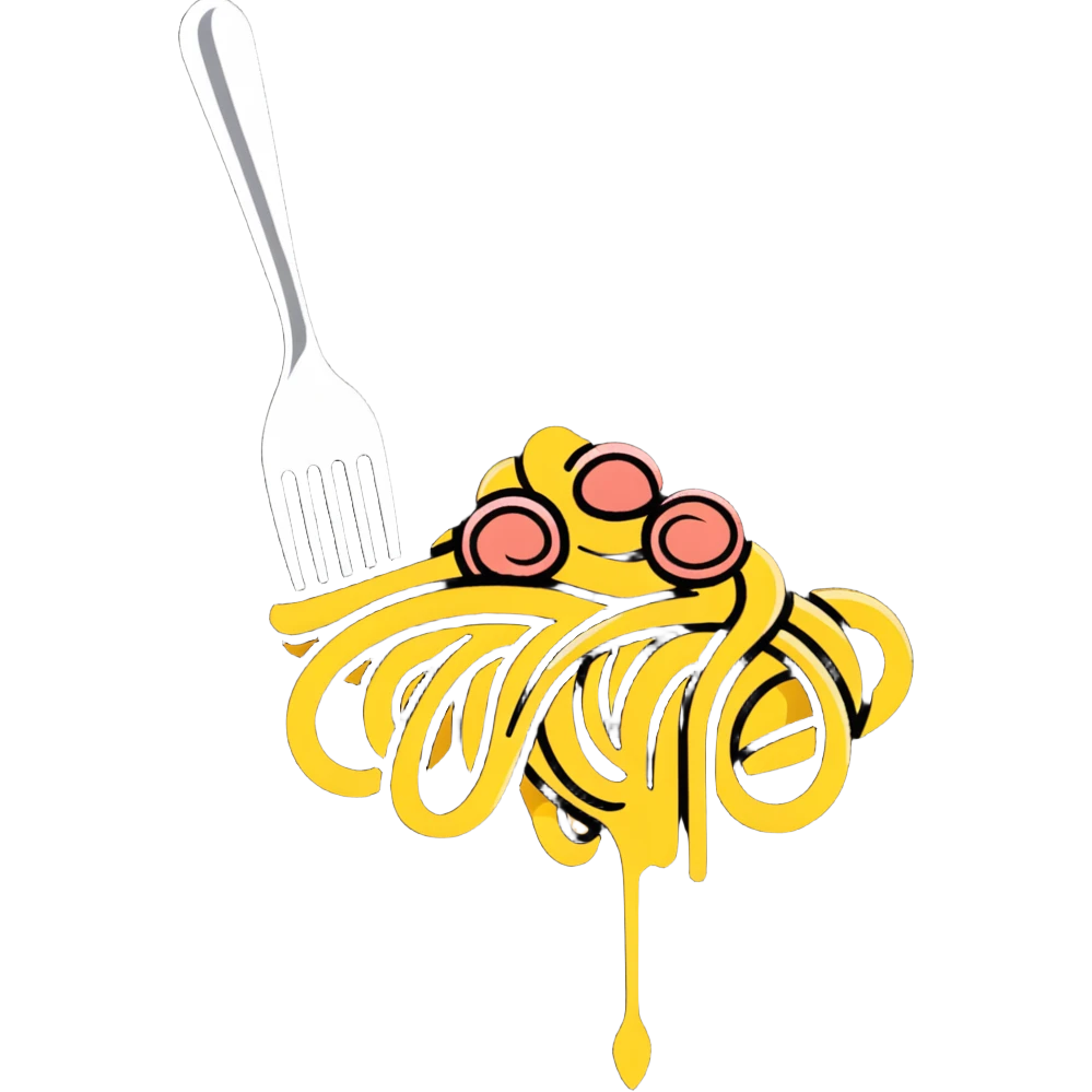 Fork with carbonara spaghetti twirled around it, isolated emoji