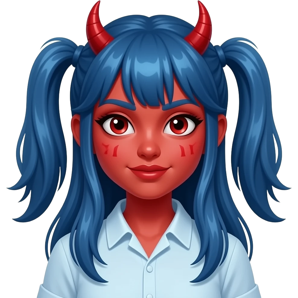 a long blue haired red face paint devil girl with shirt emoji