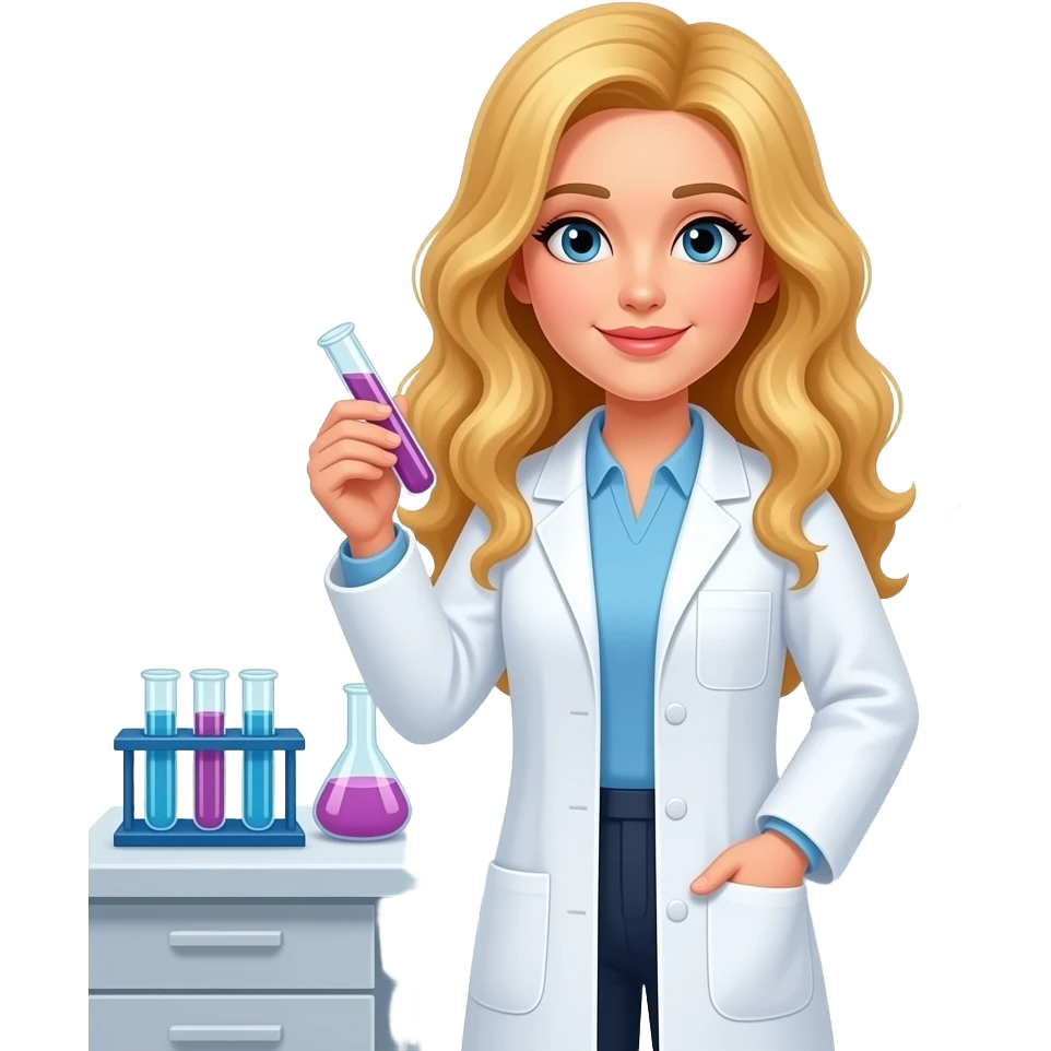 Blonde long curly hair woman lab technician emoji