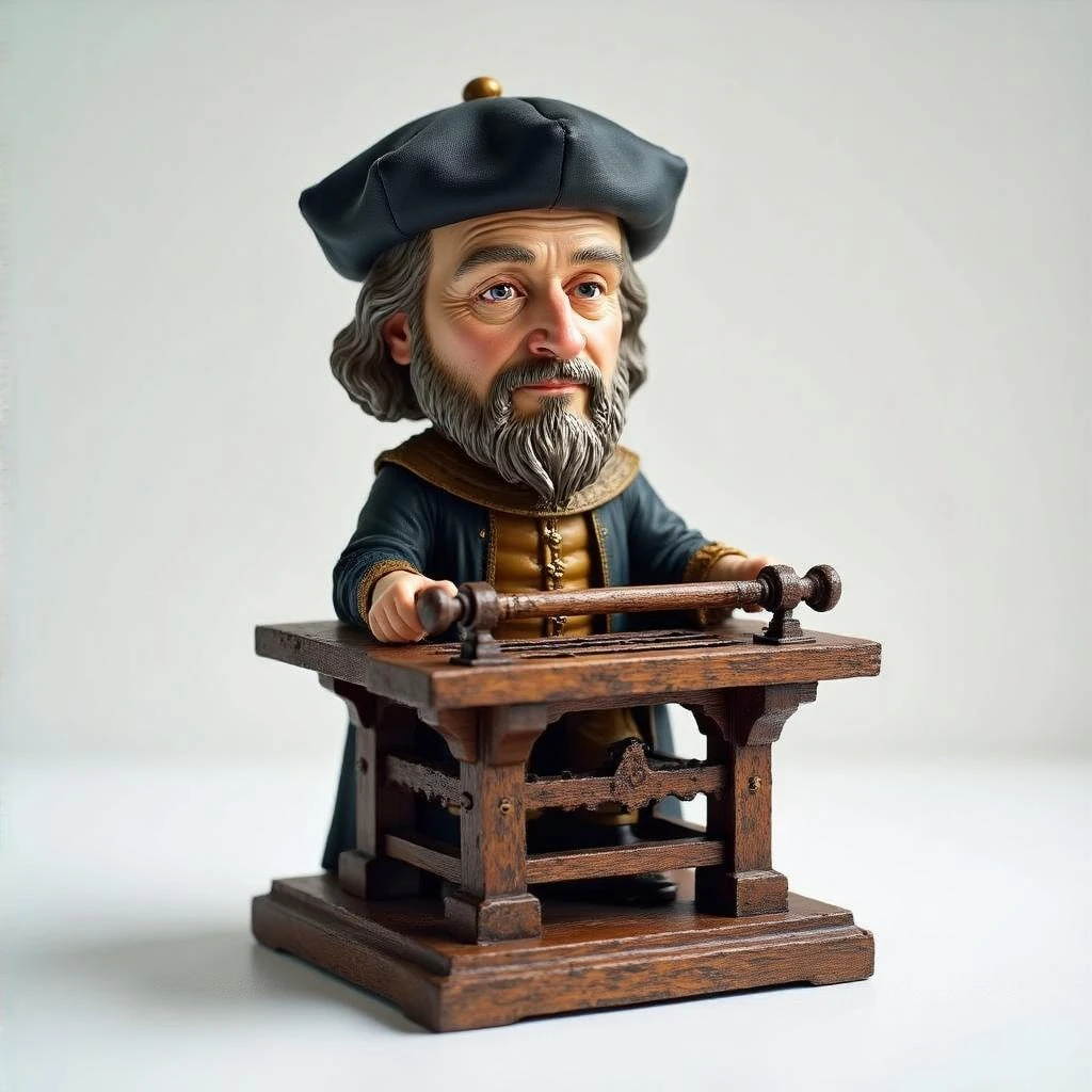 Печатный станок Гутенберга без Гутенберга в стиле и с текстурами Bobblehead, прозрачный фон emoji
