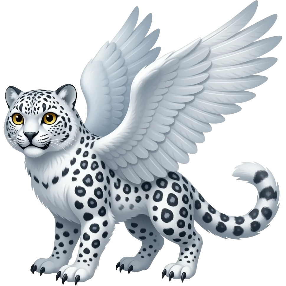 Beaky beaked Snow-leopard-gryphon-griffin-hybrid with a snowy-owl-beak and with snowy-owl wings emoji
