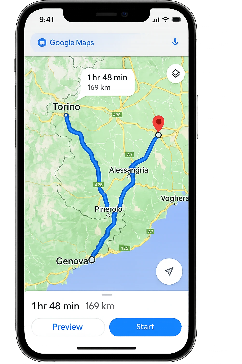 IPHONE CON GOOGLE MAPS APERTO, PARTENZA DA TORINO, ARRIVO A GENOVA emoji