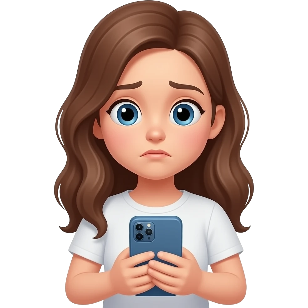 girl brown hair bored scrolling on social media smartphone emoji
