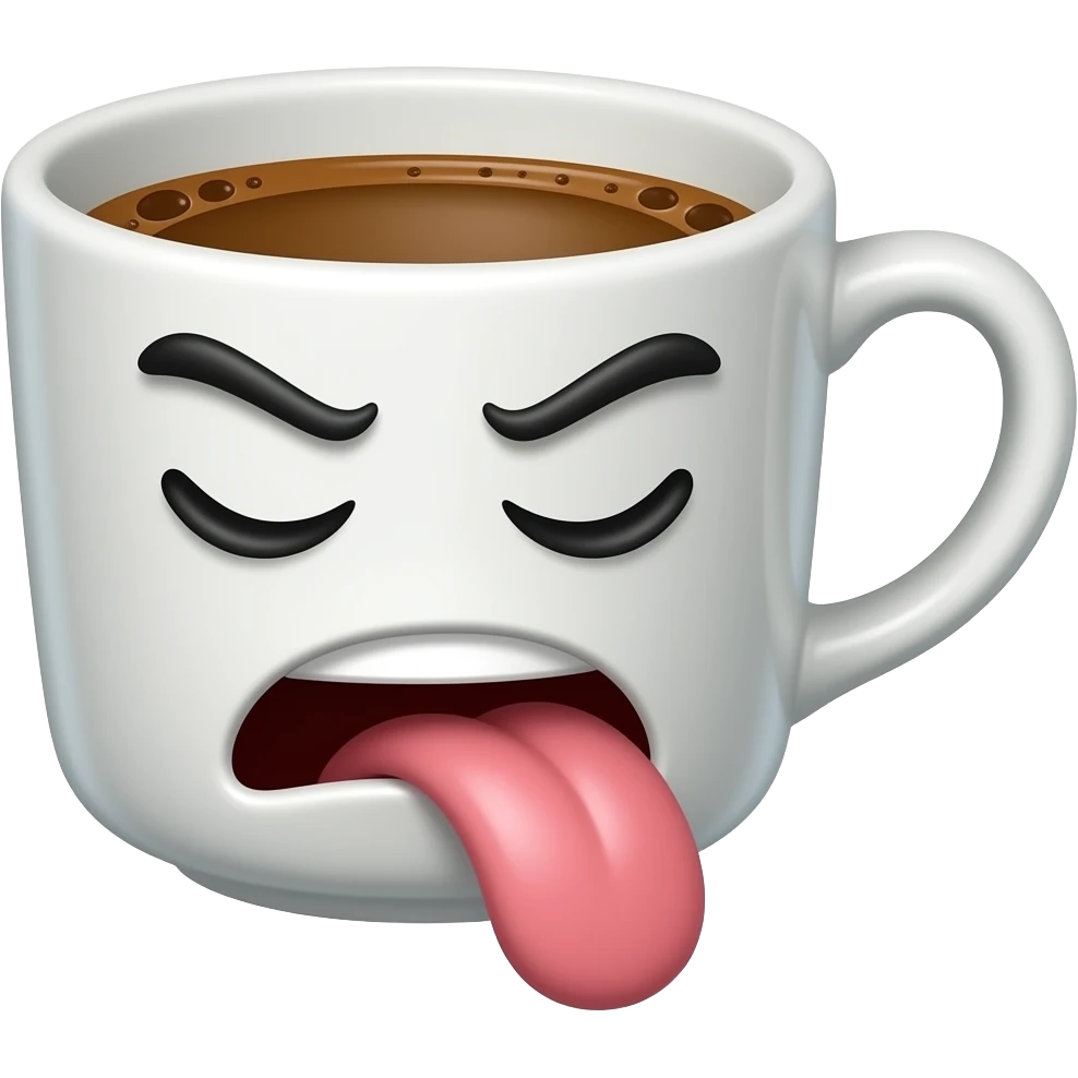 coffee cup animated with eyes closed and mouth with revulsion sticking his tongue   poisoned emoji