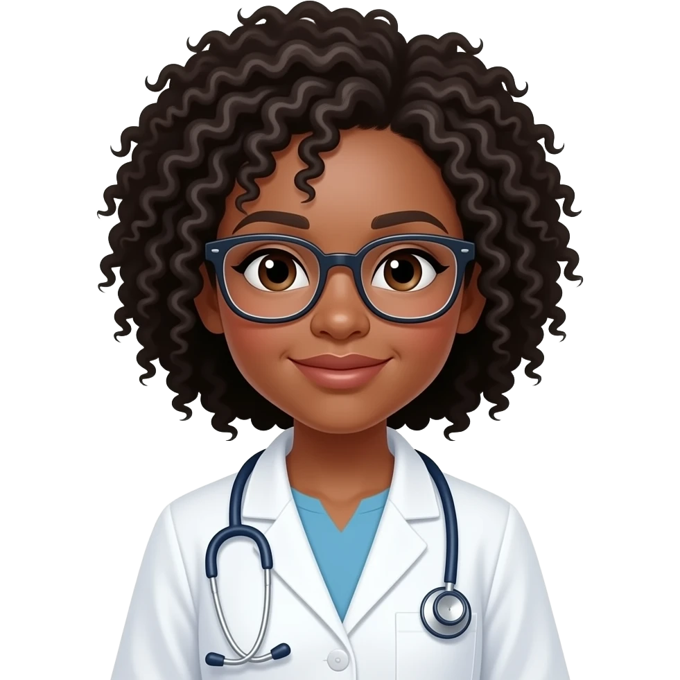 dark skin girl doctor with glasses emoji