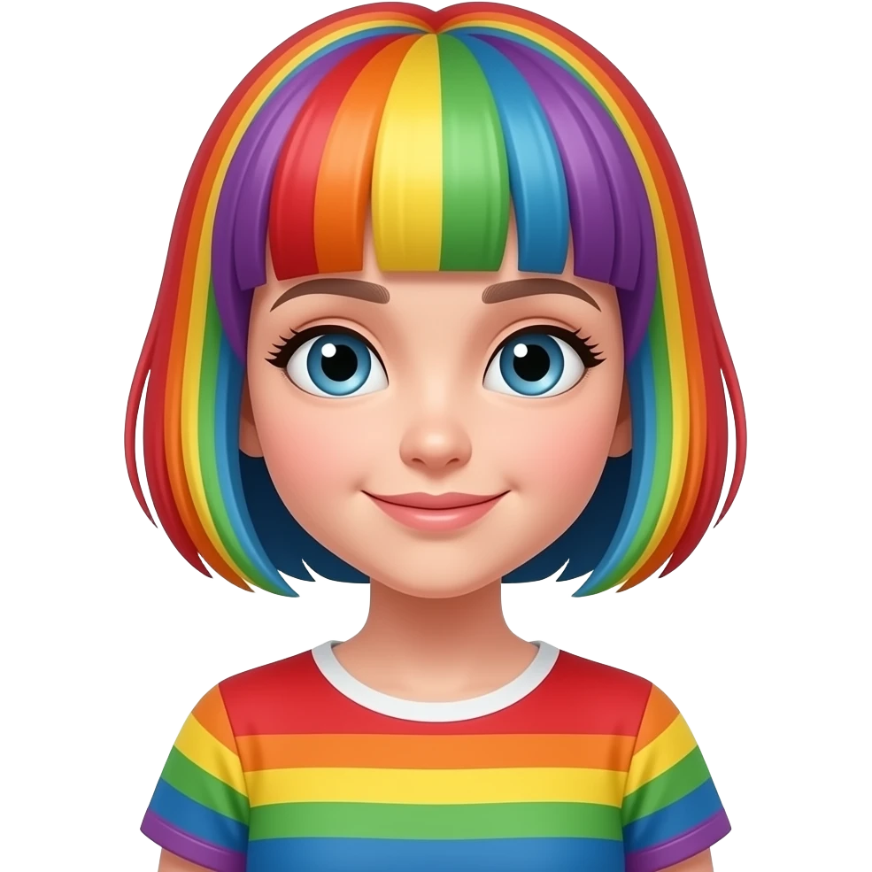 make a girl with short rainbow hair and rainbow clothes emoji