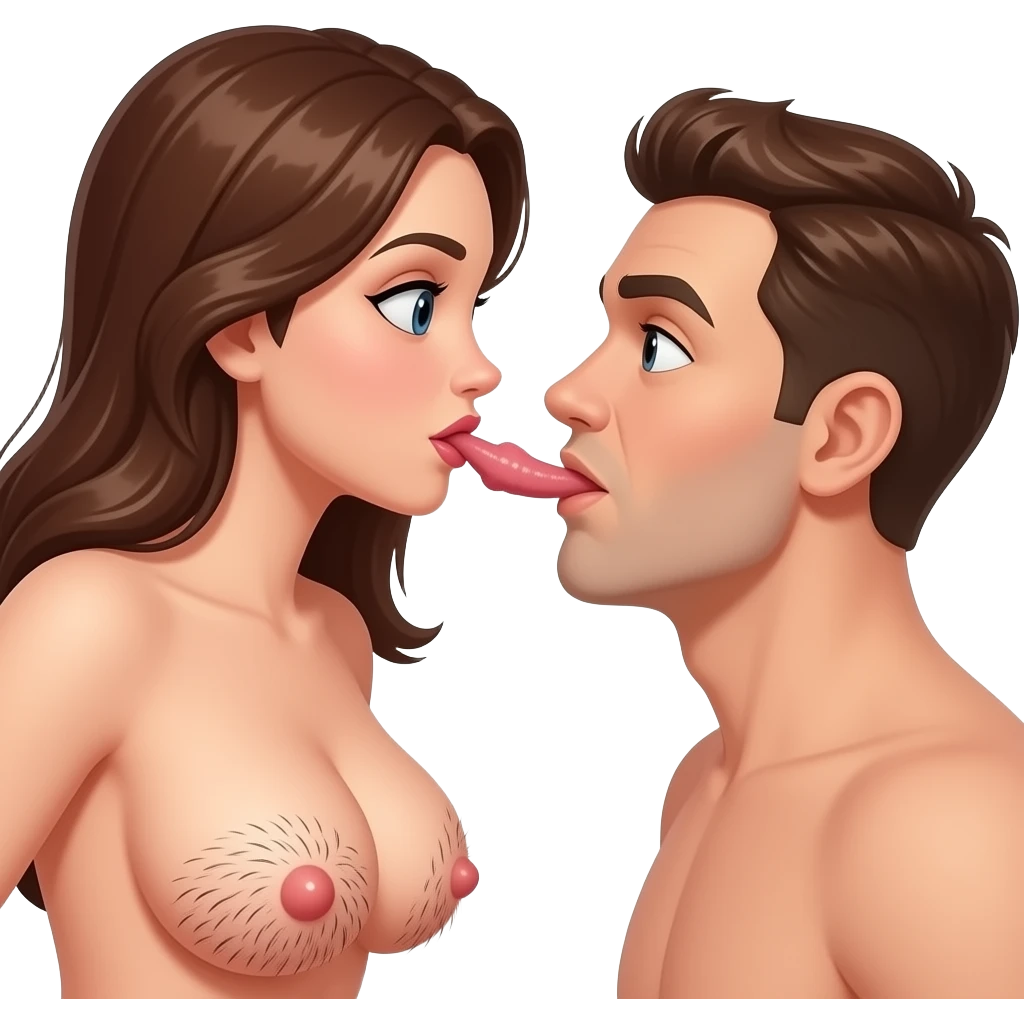 Naked woman with huge boob and hairy vagina sucking a man’s dick emoji