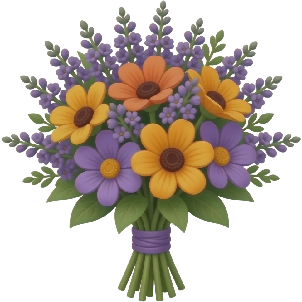 Emoji of a bouquet of flowers  in purlpe and orange emoji