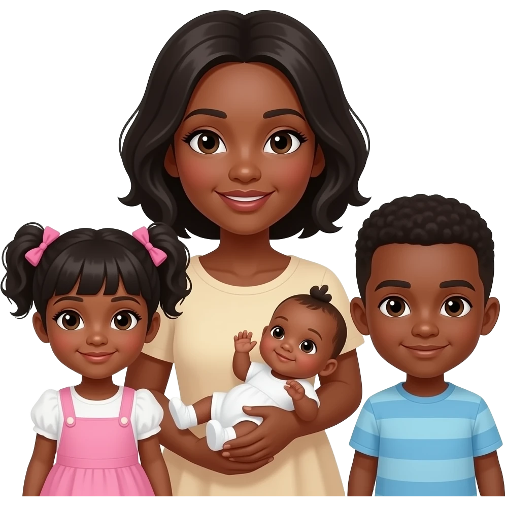 Black mom with a girl and infant twins girl and boy emoji