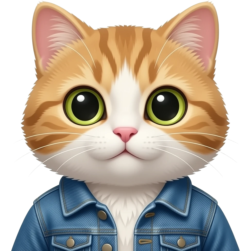 cute  furry cat in denim jacket closeup emoji