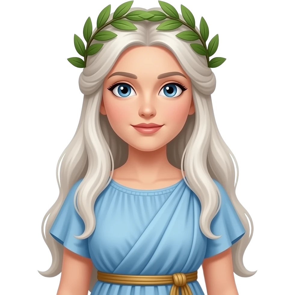 mujer grecia antigua blanca cabello largo café corona de laurel cuerpo completo emoji