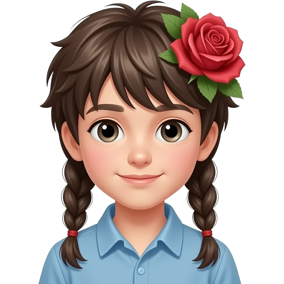 Rapaz com duas tranças para o mesmo lado rosas emoji