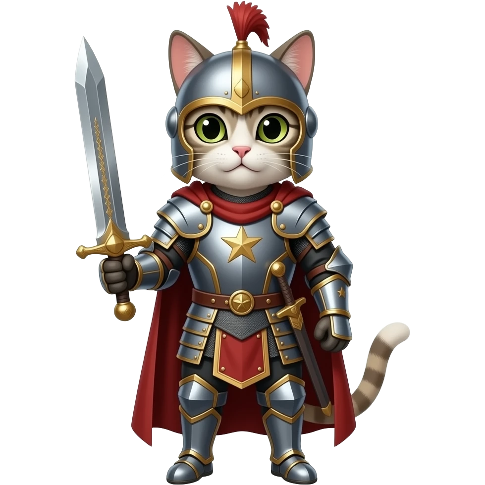 кіт  в  обладунках сарацина з сарацинським мечем  в повний зріст emoji