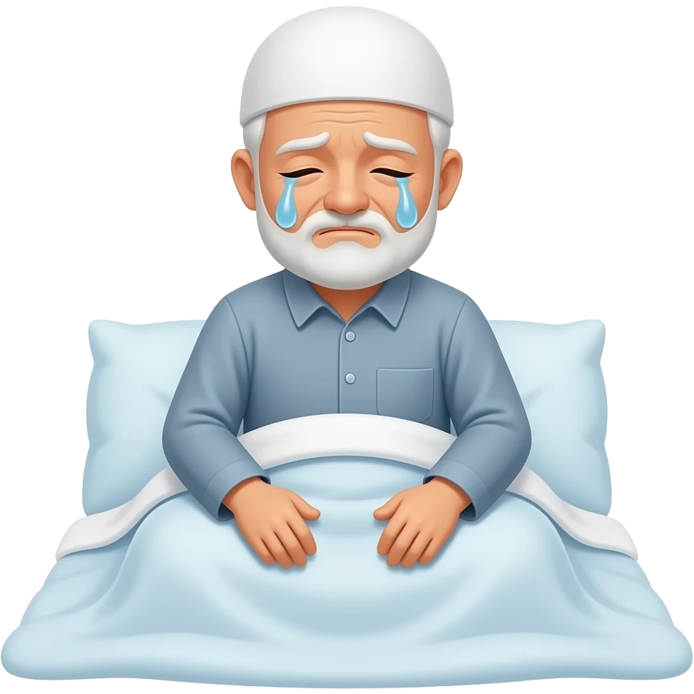 пожилой мужчина мусуьманин в слезах  просыпается и садиться emoji