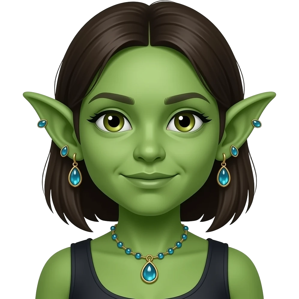 Medeival Green skin Goblin girl with shiny junk trinkets emoji