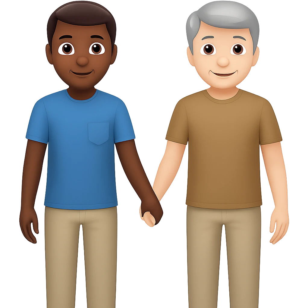 Make the blonde man older with gray hair, keep the other man the same, in apple emoji style, preserve transparent background. emoji
