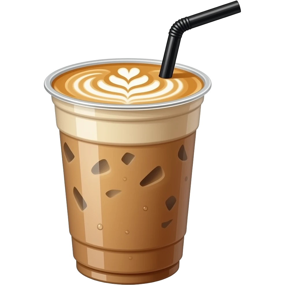 iced latte in a plasic cup with flat top and black straw emoji