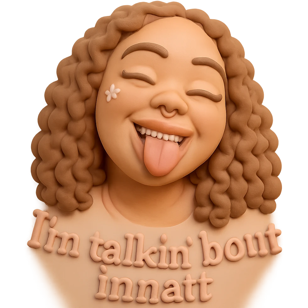 smiling with tongue sticking out
add the words  I’m talking bout innatt  emoji