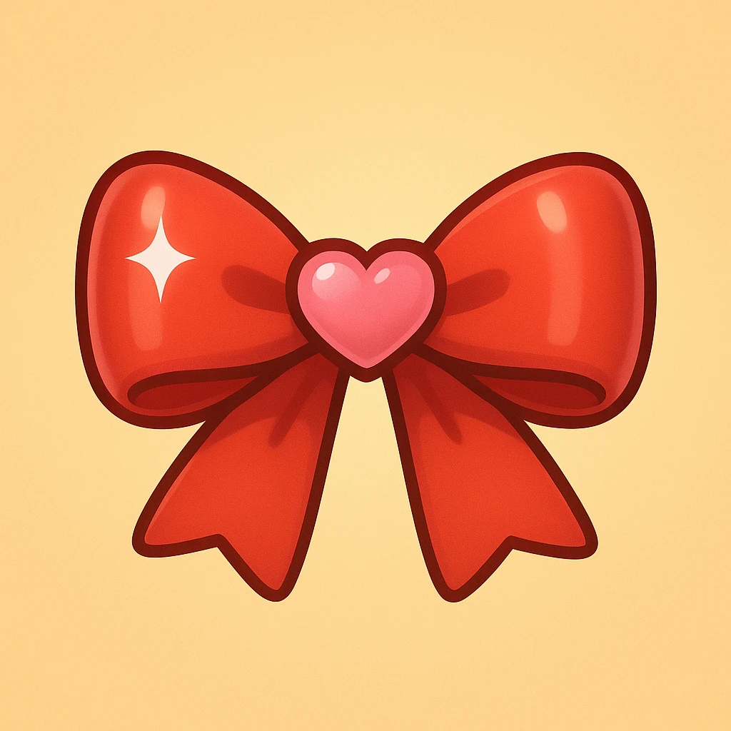 new bow emoji, cute and shiny, with a heart accent emoji