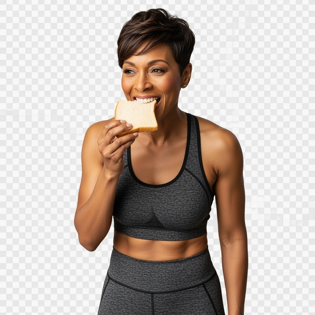 DONNA FITNESS CHE MANGIA PANE FELICE, IPERREALISTICA 4K, SENZA SFONDO emoji