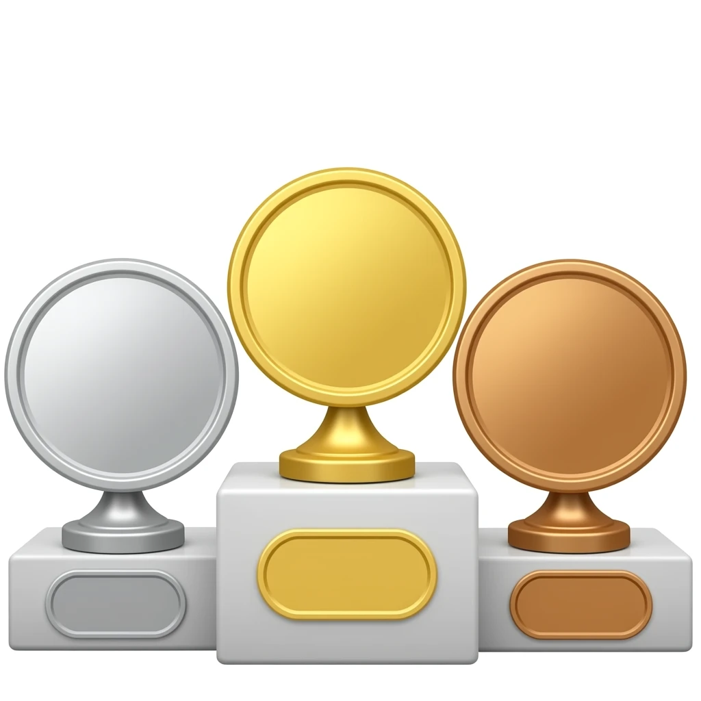 Podium ranking three seperate rank places silver gold bronze emoji gold in middle emoji