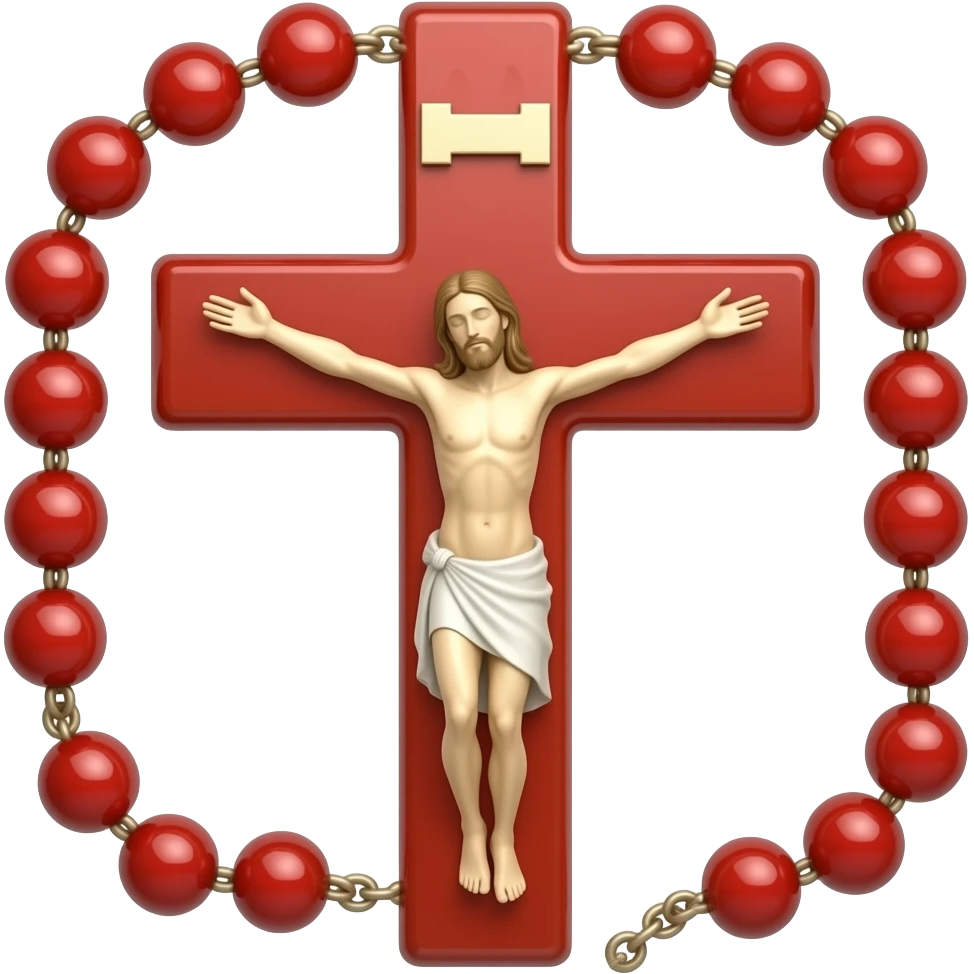 Cruz sagrada vermelha com rosário vermelho emoji