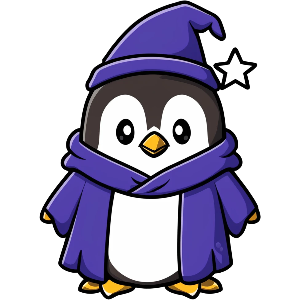 penguin wizard with a starry robe emoji