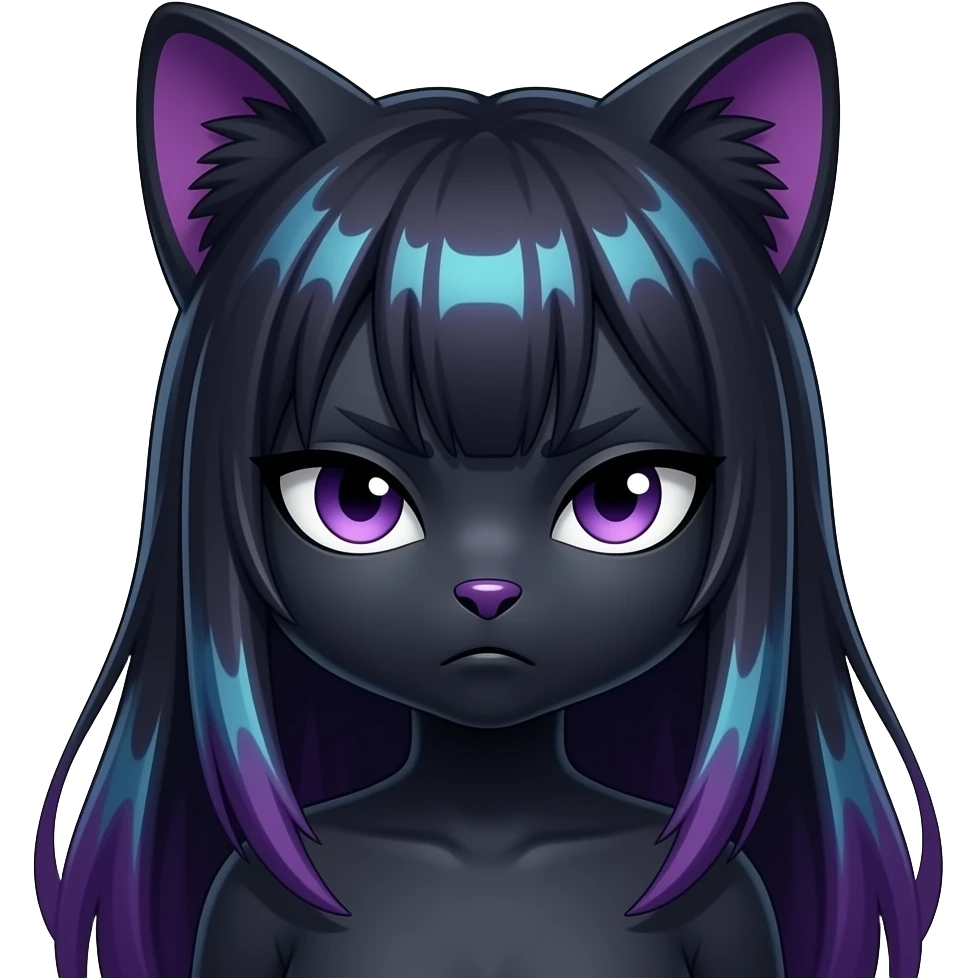 Anthro Dark Beautiful Colorful Shiny Edgy Cool Shy Grumpy FurSona Feline-Zangoose-Fakemon Long Emo Hai-bangs Vtuber Model emoji