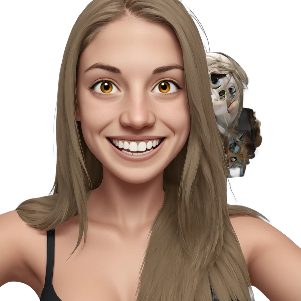 smiling girl with horror vibe emoji