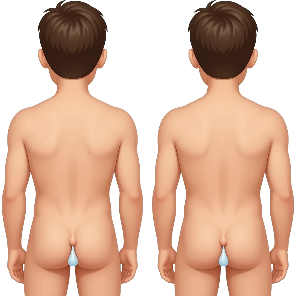 Two naked men peeing from their butts emoji