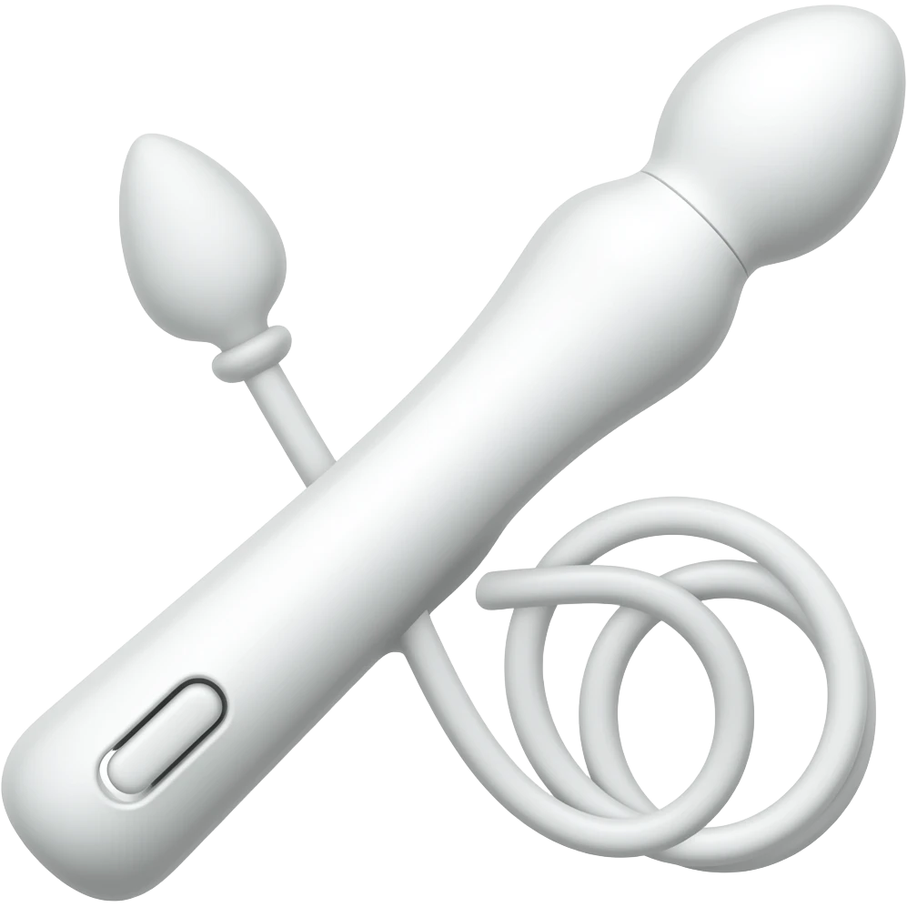 a female intimate vibrator in the form of a stick with a round, slightly elongated attachment on the wire, vibrating, white, with an on/off button emoji