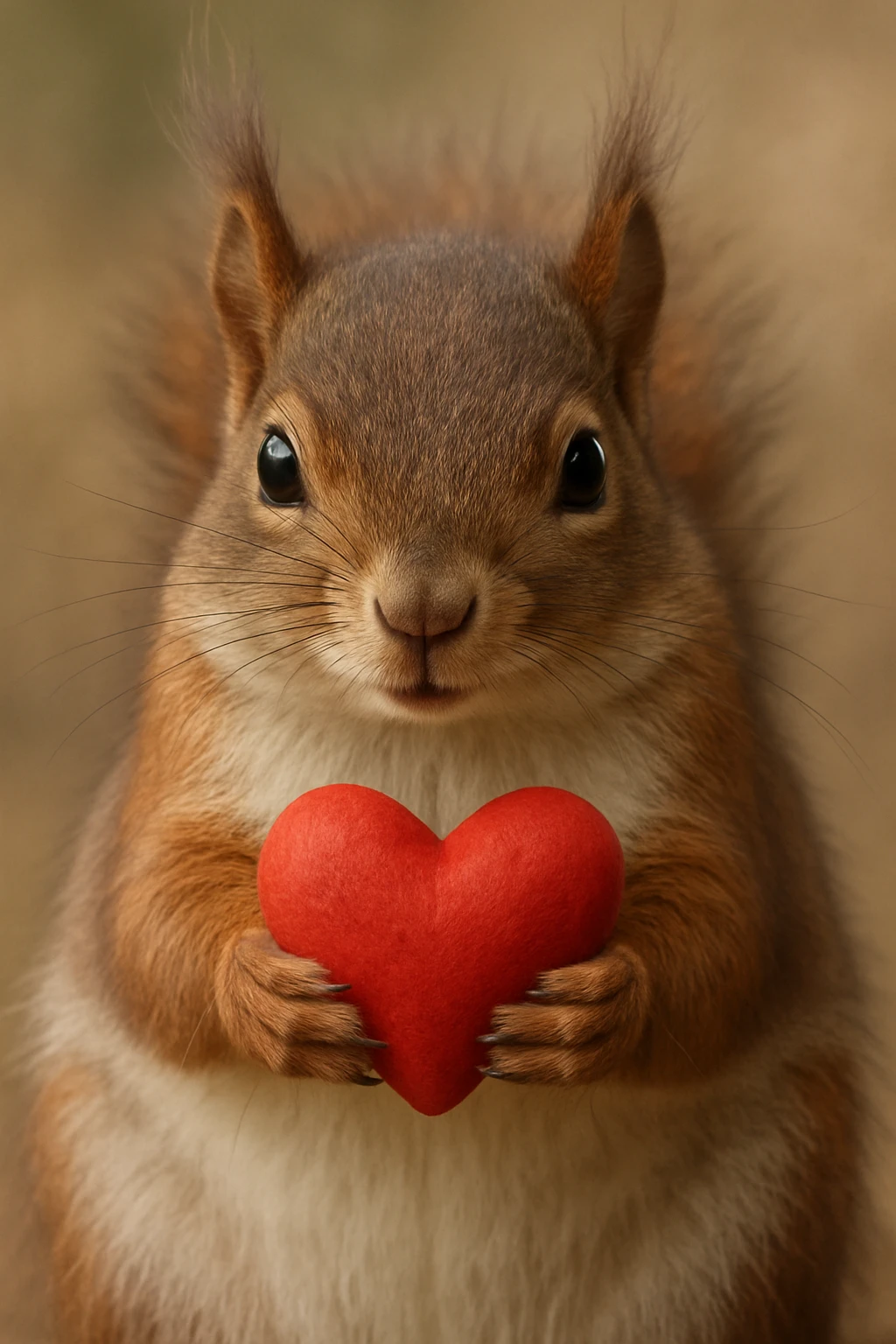 a realistic squirrel holding a heart, detailed fur texture emoji