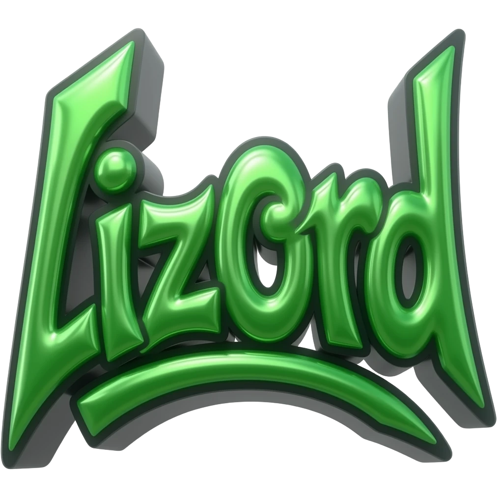 graffiti green metálico y 3D al estilo Y2K write "Lizord" png background with hrome effect and photorealistic минемализм и очень сильным отражением emoji