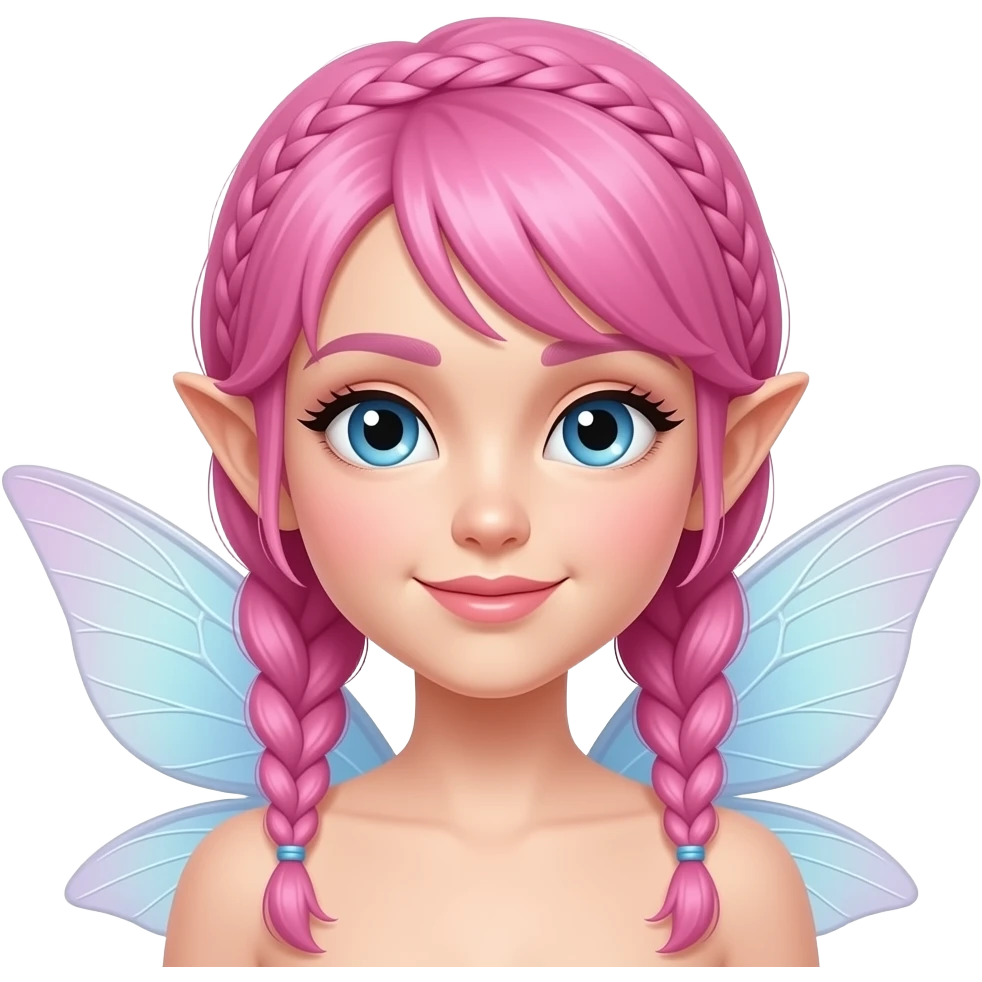 fairy sparkles face with pink hair and braids and fairy wings showing emoji
