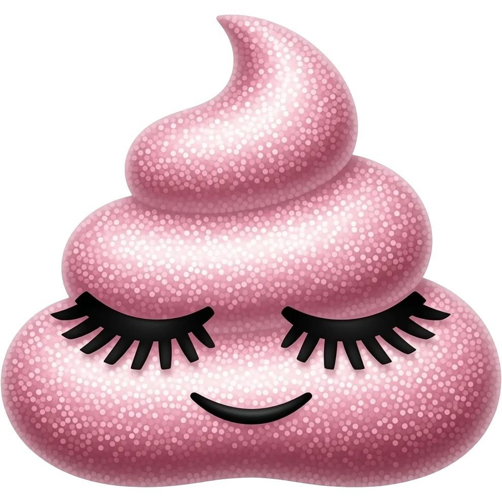 a cute pink poop emoji with getto lashes and a mouth better lashes emoji