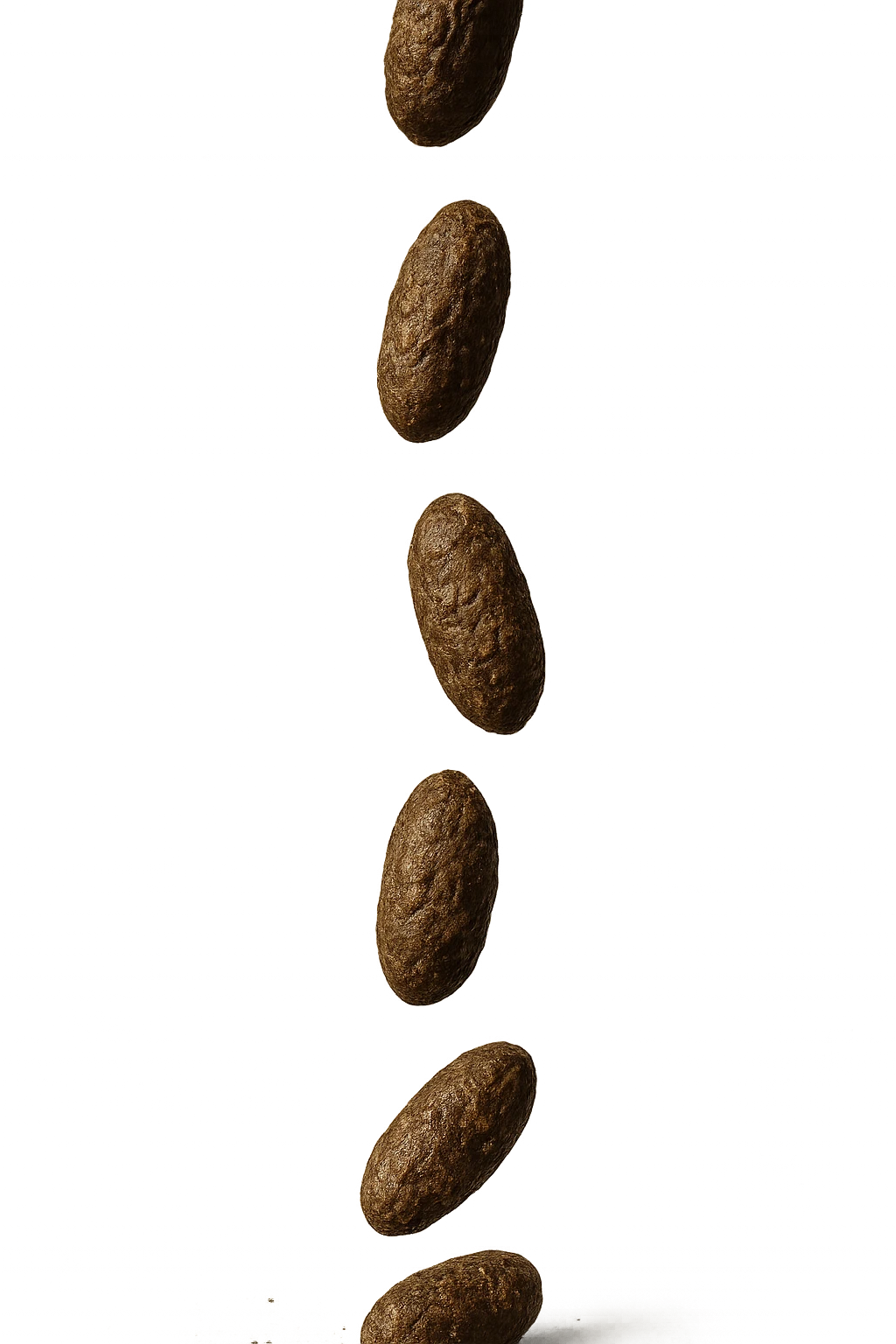 FECI DI ANIMALE A PALLINE UN PO' ALLUNGATE CADONO DALL'ALTO VERTICALMENTE, IPERREALISTICO 4K emoji